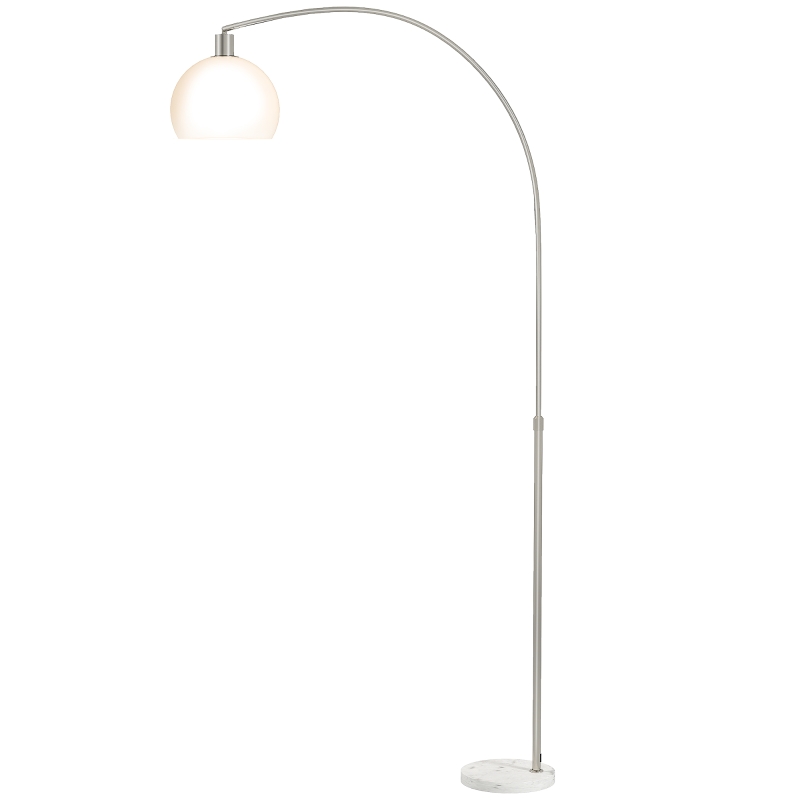 HOMCOM Lampada da terra curva con interruttore a pedale e base in marmo, bianco