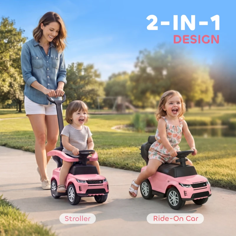 AIYAPLAY Land Rover Discovery Licensed Baby Push Car, 2-in-1 Ride on Car with Push Handle and Safety Guardrail, Pink