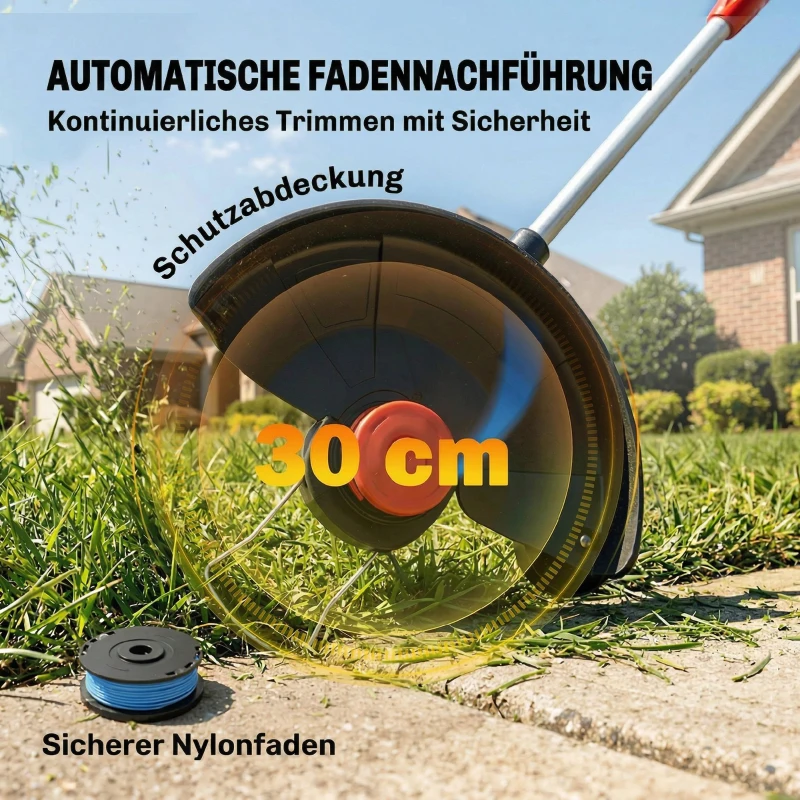 Outsunny Akku Rasentrimmer 2-in-1 Freischneider mit 30 cm Schnittbreite Verstellbar Griff neigbar Motorkopf für Garten Hof Silber