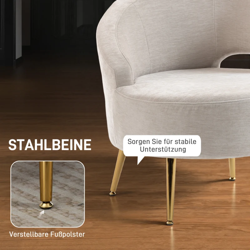 HOMCOM Loungefauteuil van chenille met schuine rugleuning en goudkleurige stalen poten voor woonkamer, crèmewit