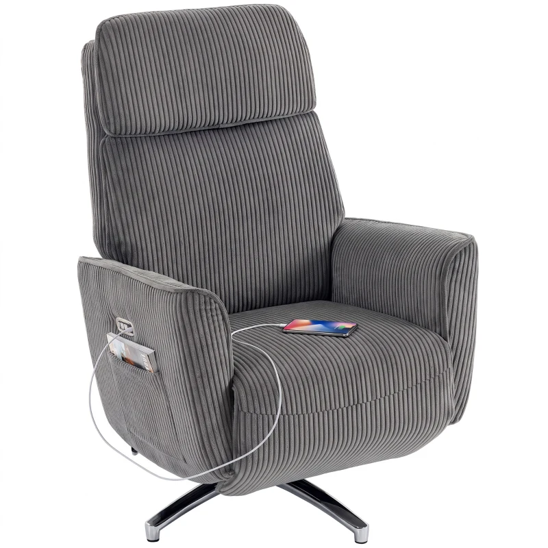 HOMCOM Relaxsessel Elektrisch Verstellbar Fernsessel mit Liegefunktion, 2 Motoren Drehbar TV Sessel mit USB-Anschluss