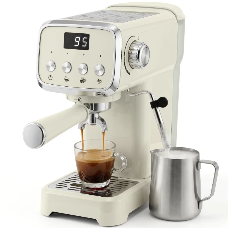 HOMCOM Piston-espressomachine 20 Bar met melkopschuimer en 1,2L afneembare watertank voor Espresso