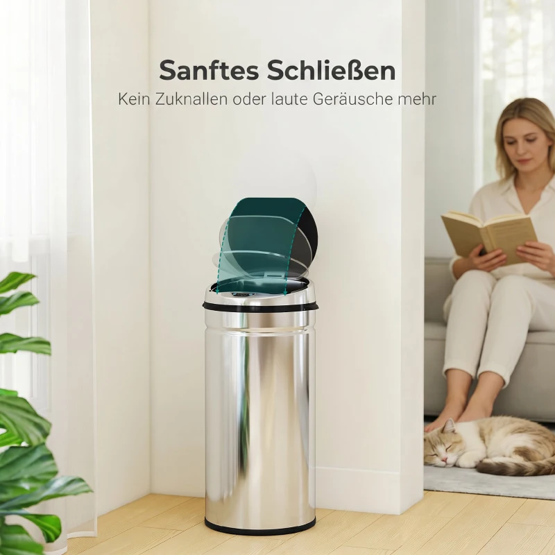 HOMCOM 42 L Sensor Mülleimer, Automatischer Abfalleimer, Rostfreier Kücheneimer mit Infrarotsensor, für Küche, Esszimmer