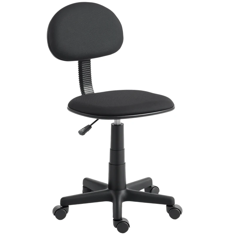 HOMCOM Fauteuil de bureau sans accoudoirs, réglable en hauteur, avec roulettes 360°, dossier bas, Noir
