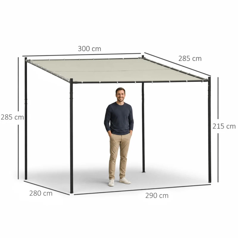 Outsunny Gazebo Pergola Addossata da Giardino 3x3m in Metallo e Poliestere Beige