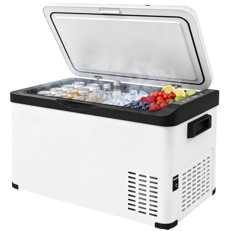 Outsunny Koelbox Auto 30L met Lcd-scherm Compressor Auto Koelkast Elektrische Boot Camper Reizen 12/24V DC en 110-240V AC Wit