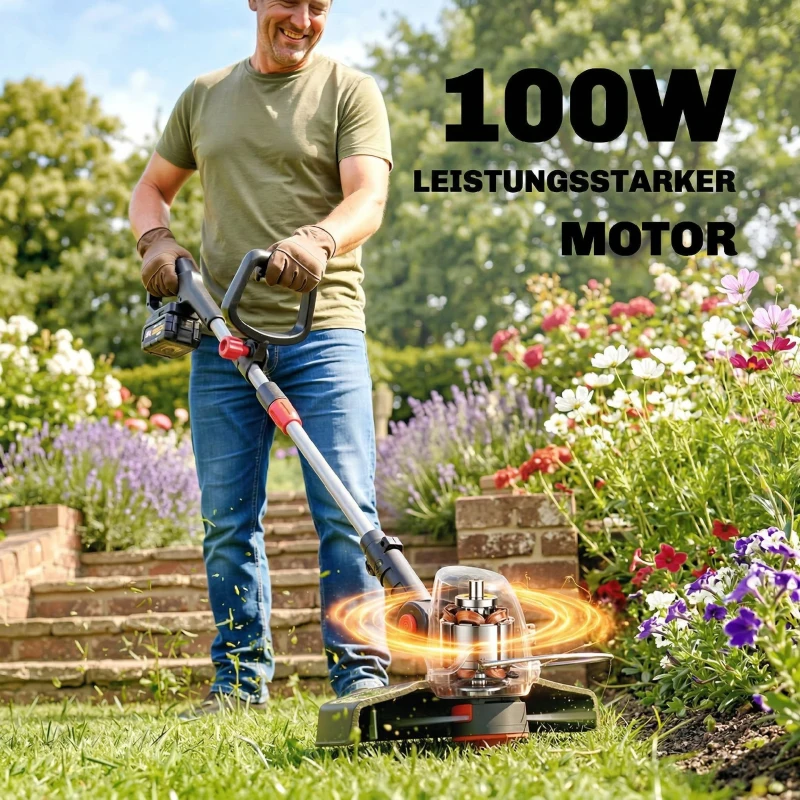 Outsunny Akku Rasentrimmer 2-in-1 Freischneider mit 30 cm Schnittbreite Verstellbar Griff neigbar Motorkopf für Garten Hof Silber