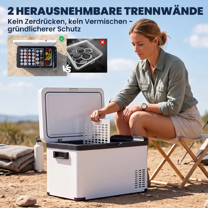 Outsunny Koelbox Auto 30L met Lcd-scherm Compressor Auto Koelkast Elektrische Boot Camper Reizen 12/24V DC en 110-240V AC Wit
