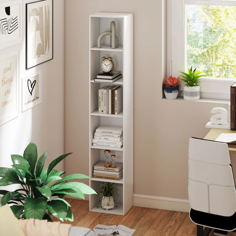 HOMCOM Bücherregal mit 6 Ablagen, freistehendes Regal für Wohnzimmer