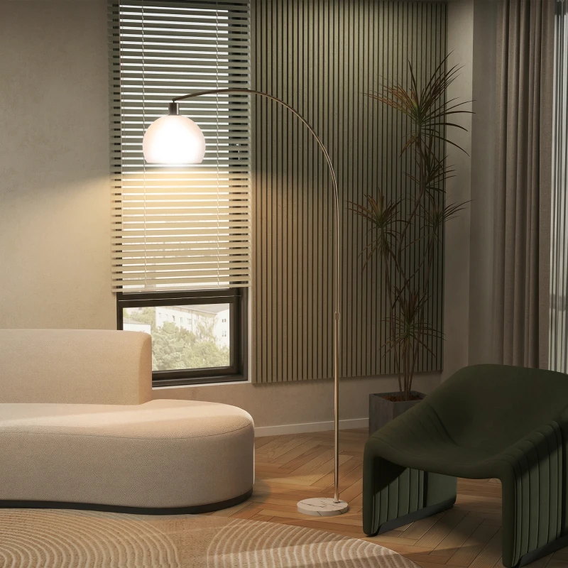 HOMCOM Lampada da terra curva con interruttore a pedale e base in marmo, bianco