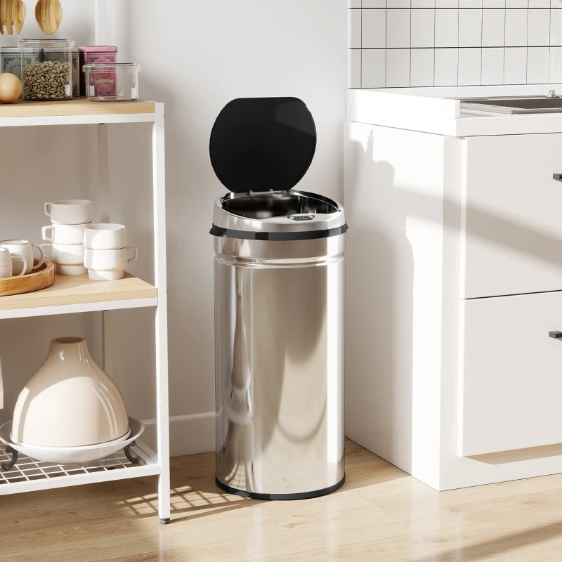 HOMCOM 42 L Sensor Mülleimer, Automatischer Abfalleimer, Rostfreier Kücheneimer mit Infrarotsensor, für Küche, Esszimmer