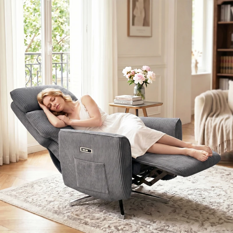 HOMCOM Relaxsessel Elektrisch Verstellbar Fernsessel mit Liegefunktion, 2 Motoren Drehbar TV Sessel mit USB-Anschluss