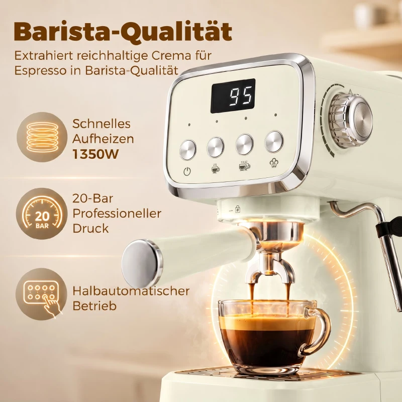 HOMCOM Piston-espressomachine 20 Bar met melkopschuimer en 1,2L afneembare watertank voor Espresso