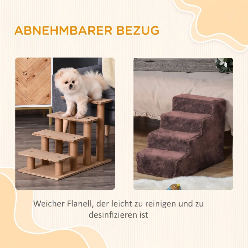 PawHut Hundetreppe 4-Stufig Abnehmbarer Bezug Für Kleine Hunde 44 cm Braun
