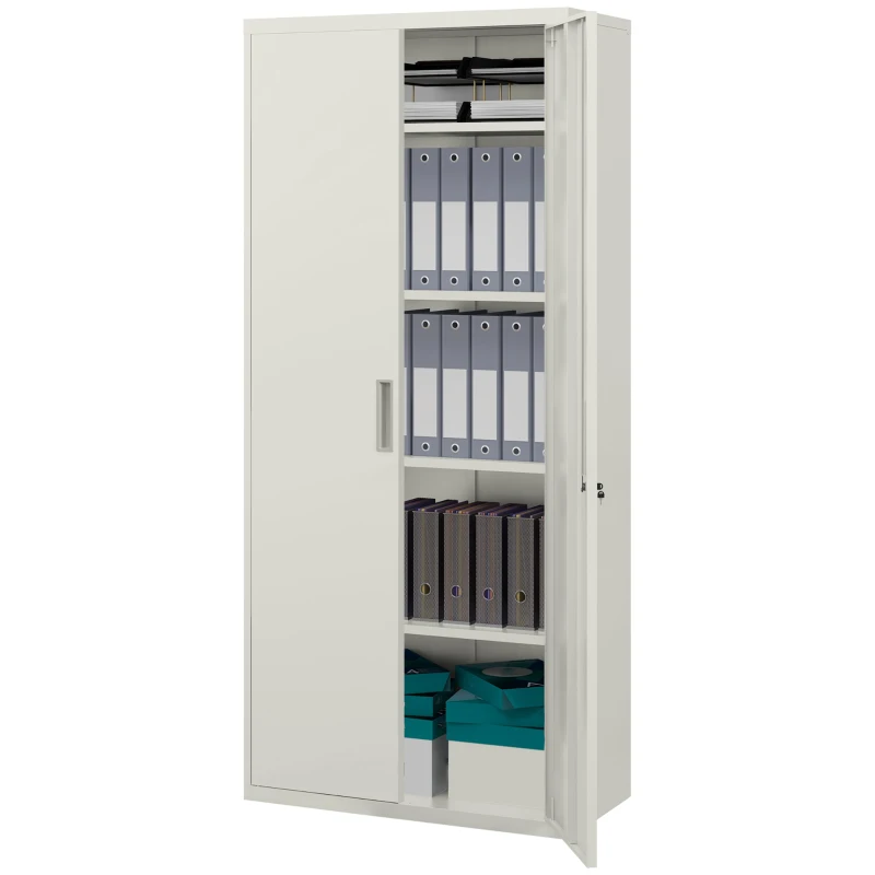HOMCOM Aktenschrank, Büroschrank, 5 Regale, Metall, 80B x 40T x 180H cm, Weiß
