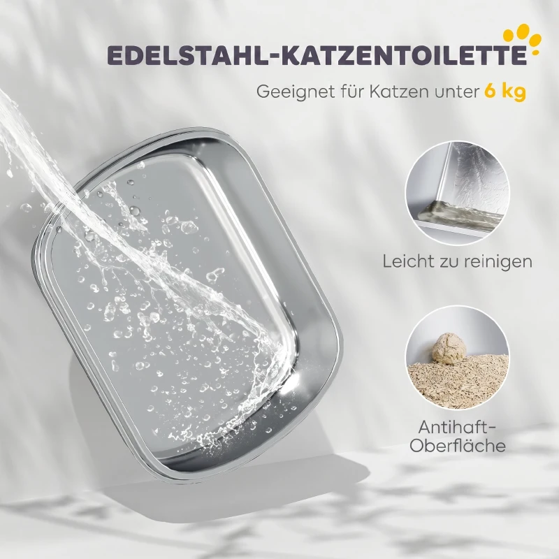 PawHut Roestvrijstalen kattenbak, gesloten met schep, geurzak, voor katten