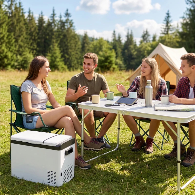 Outsunny Koelbox Auto 30L met Lcd-scherm Compressor Auto Koelkast Elektrische Boot Camper Reizen 12/24V DC en 110-240V AC Wit