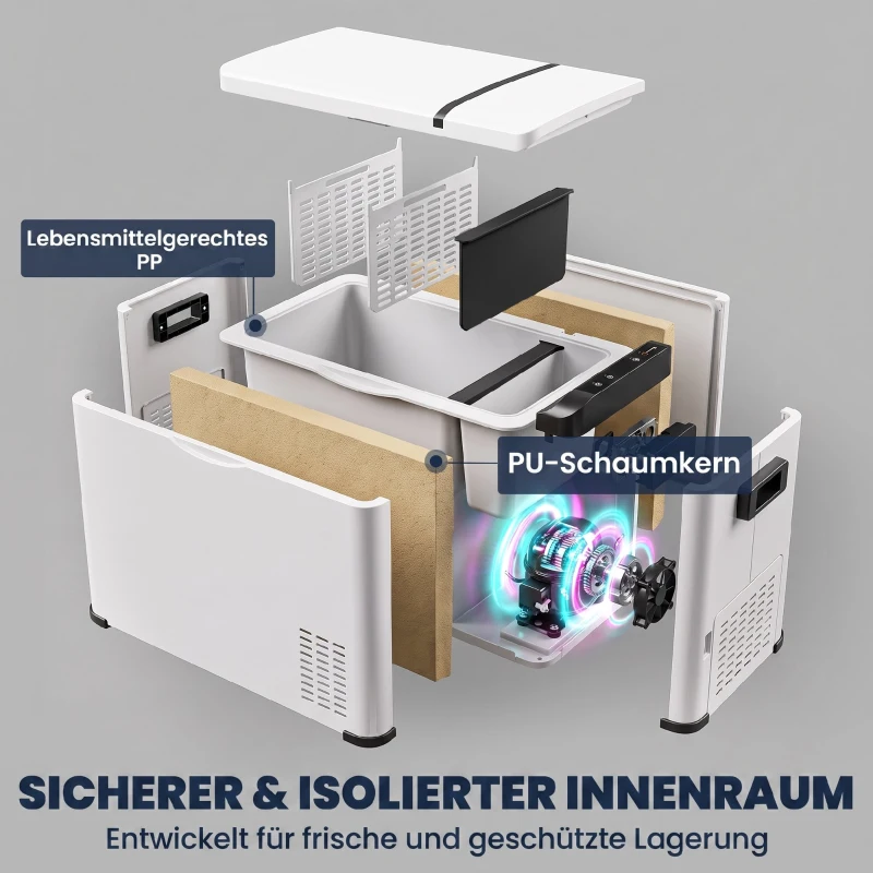 Outsunny Koelbox Auto 30L met Lcd-scherm Compressor Auto Koelkast Elektrische Boot Camper Reizen 12/24V DC en 110-240V AC Wit