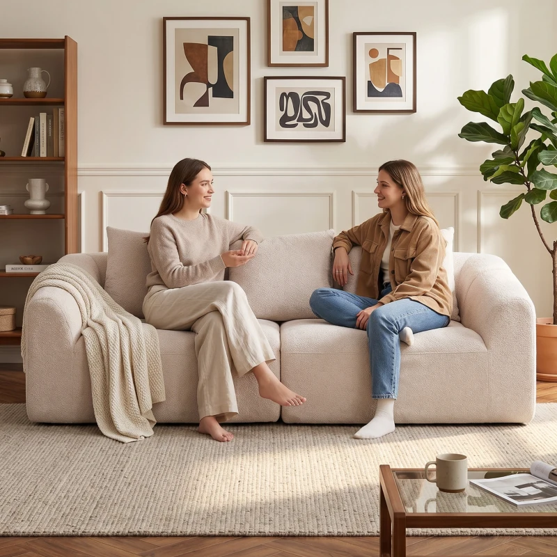 HOMCOM Divano 3 posti Cloud in chenille con seduta extra larga, molle e 3 cuscini, beige