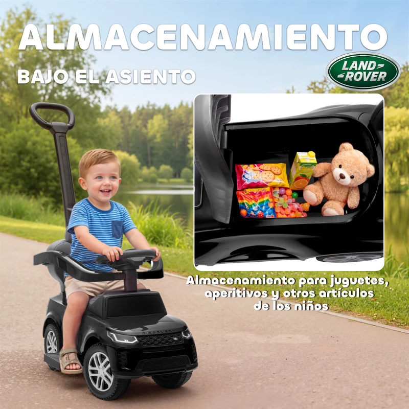 AIYAPLAY Correpasillos 2 en 1 para Niños de 18-36 Meses LAND ROVER DISCOVERY con Almacenaje Mango y Barandilla Extraíbles Negro