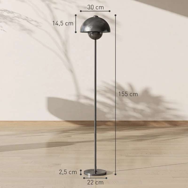 HOMCOM Lampada da terra con paralume rotondo e interruttore a pedale, grigio