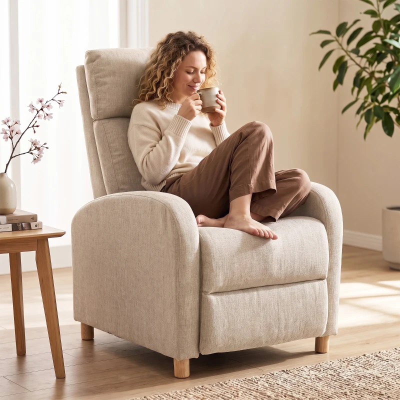 HOMCOM Manuell verstellbarer Relaxsessel 135° mit Fußstütze, Beige
