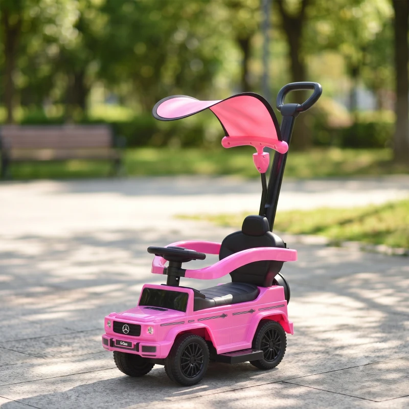 HOMCOM Porteur Enfants Voiture Enfant Multi-équipée 12-36 Mois klaxon Marche-Pieds, Garde-Corps et ombrelle Rose