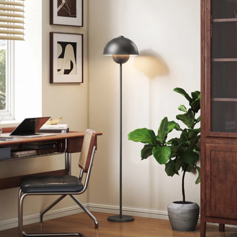 HOMCOM Lampada da terra con paralume rotondo e interruttore a pedale, grigio