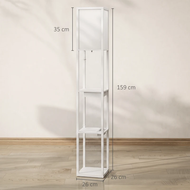HOMCOM Lampada da terra con 3 ripiani, porte USB e interruttore a pedale, bianco