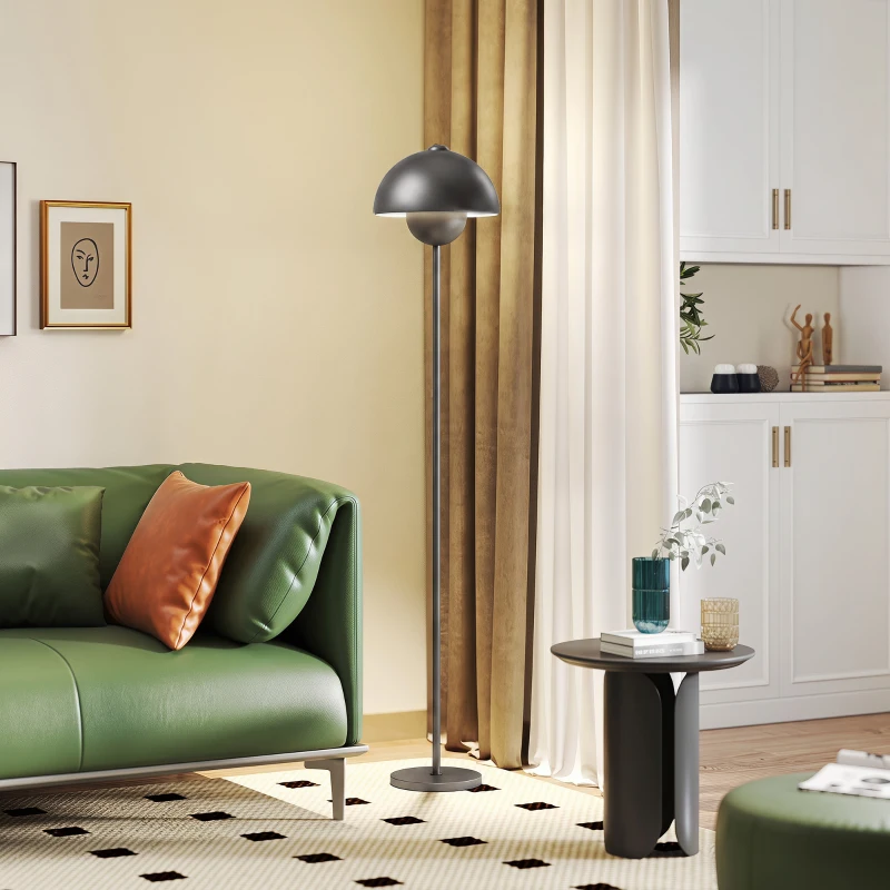 HOMCOM Lampada da terra con paralume rotondo e interruttore a pedale, grigio