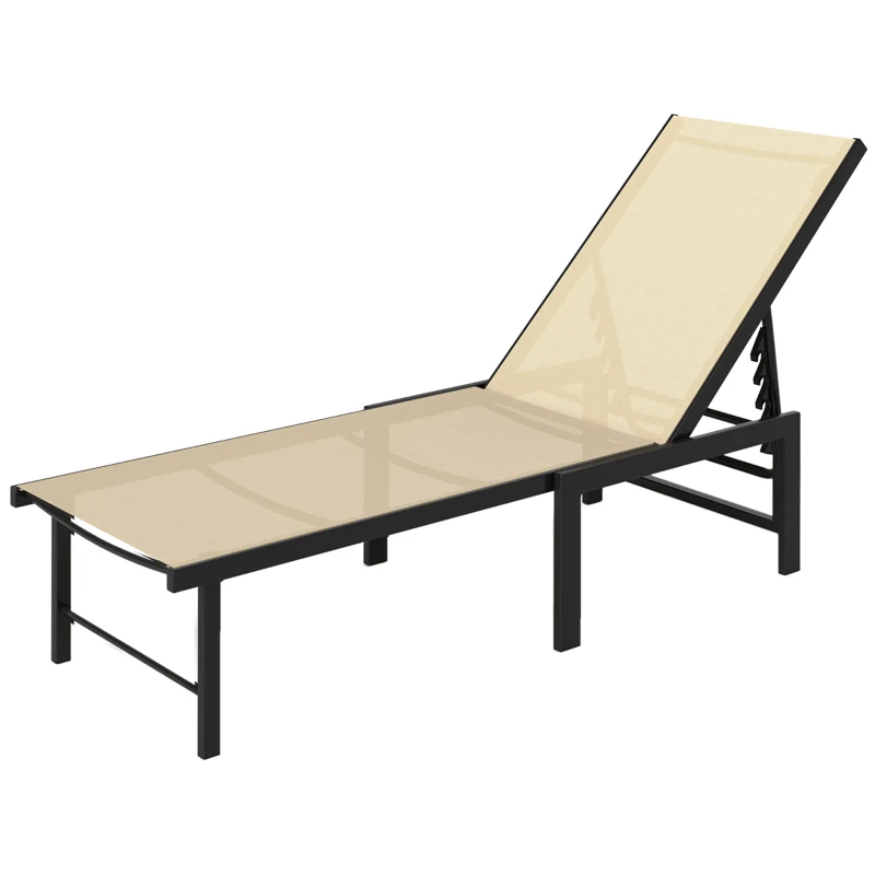 Outsunny Tumbona Reclinable de Jardín Exterior con Respaldo Ajustable en 4 Posiciones y Marco de Acero 166x60x84 cm Caqui
