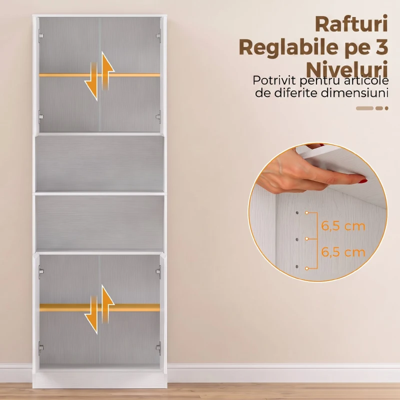 HOMCOM Dulap Cămară de Bucătărie 170cm, cu Raft Reglabil, Alb