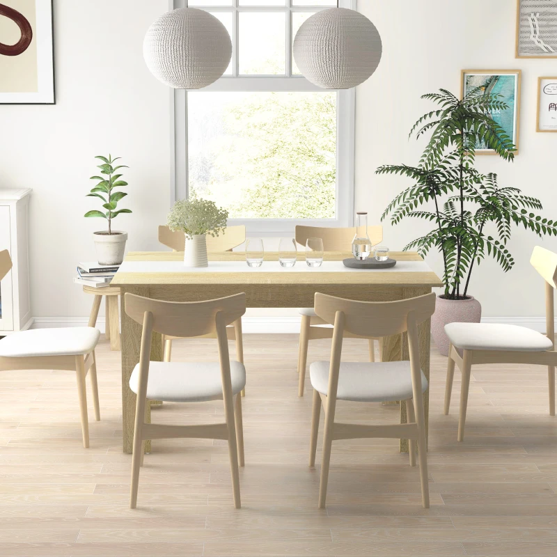 HOMCOM Table de salle à manger pour 6 personnes en bois aspect naturel et blanc, dim. 140L x 90l x 75H cm