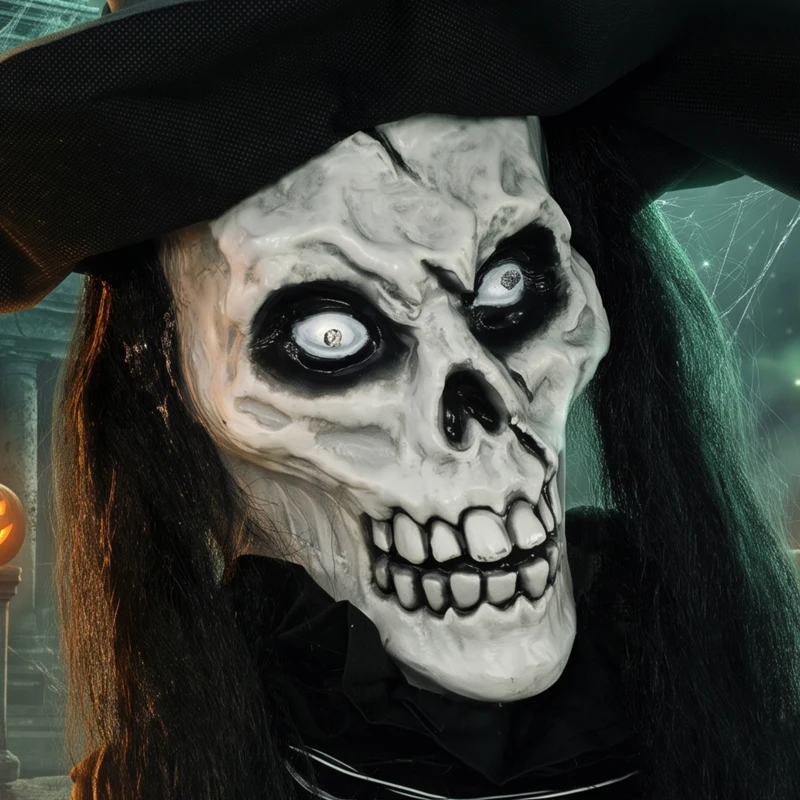 HOMCOM 180cm Life Size Animated Witch Halloween Decorations Outdoor Indoor, Scary Halloween Animatronics Decor