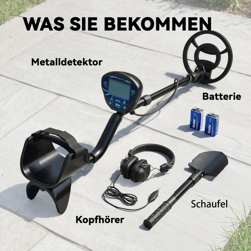 Outsunny Metalldetektor IP68 Wasserdicht Metallsuchgerät mit 3 Modi Kopfhörer Schaufel Spule LCD-Display 7 Zoll Detektionstiefe
