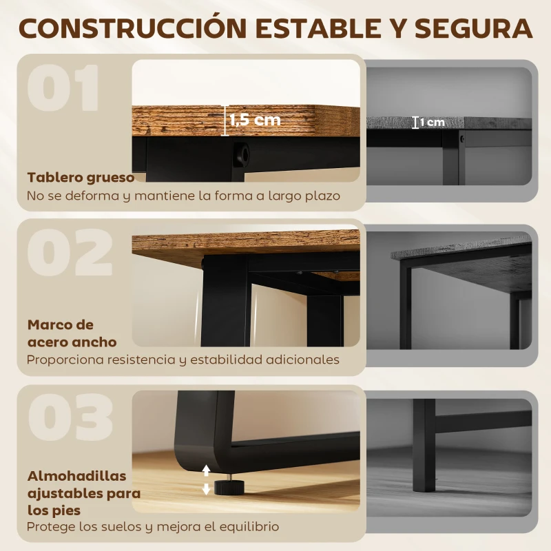 HOMCOM Escritorio Industrial 120x60x76 cm Mesa de Ordenador Patas de Acero para Casa Oficina Estudio Marrón Rústico