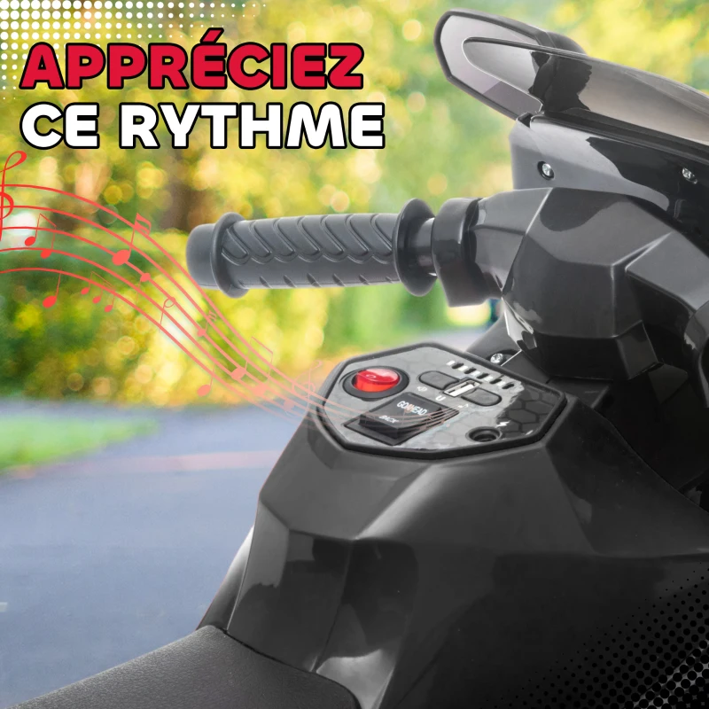 AIYAPLAY Moto électrique enfants, moto à batterie 6 V avec effets lumineux et sonores, roues d'entraînement, 75x36x49cm, noir