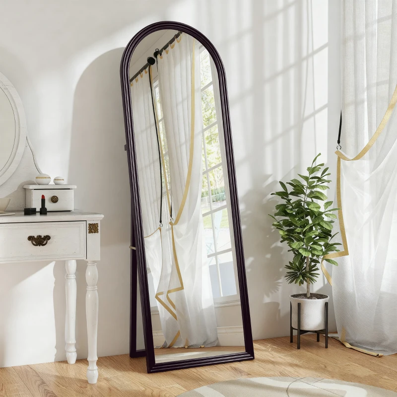 HOMCOM Miroir de sol arqué pleine longueur miroir sur pied cadre en effet imitation pierre pour salon chambre 53x163cm marron