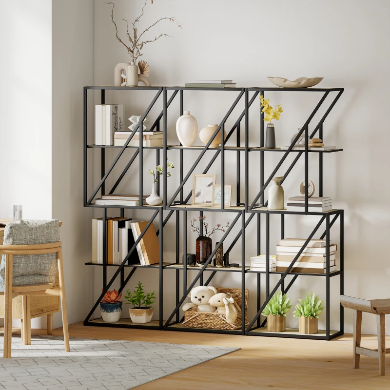 HOMCOM Librería de 5 Niveles Estantería para Libros Industrial con Estantes Abiertos y Marco de Acero 60x30x165 cm Roble