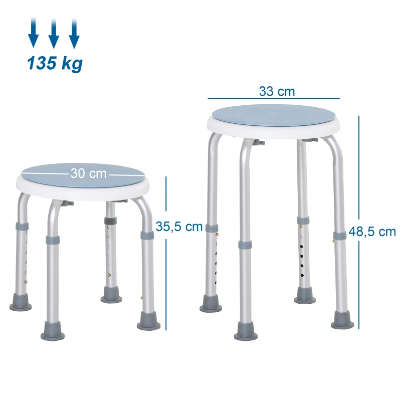 HOMCOM Tabouret de douche siège de douche antidérapant tabouret de bain hauteur réglable pivotant à 360° en aluminium