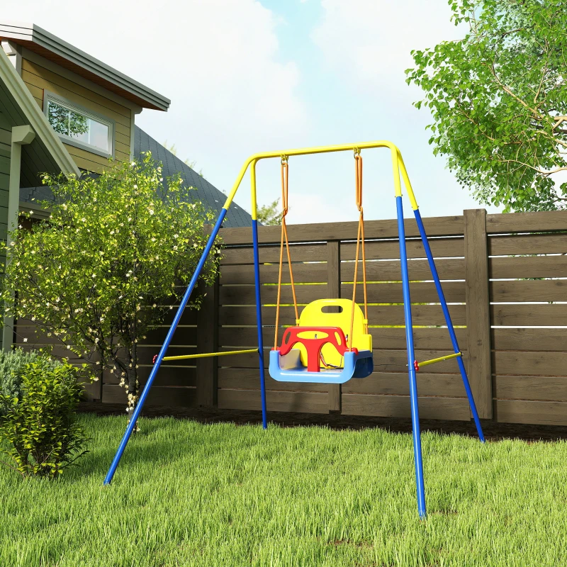 AIYAPLAY Portique Balançoire Enfants 3-en-1, Balançoire Pliable avec Siège Réglable, Intérieur et Extérieur, Multicolore