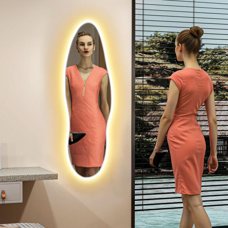 HOMCOM Espejo de Pared de Cuerpo Entero con Luces LED 120x40 cm con Iluminación de 3 Colores Función de Memoria Transparente