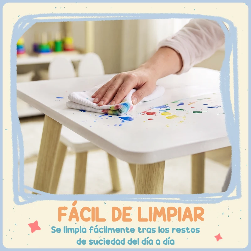 AIYAPLAY Mesa Infantil con Sillas Respaldos con Orejas de Conejo Mesa Infantil para Guardería Sala de Juegos Blanco