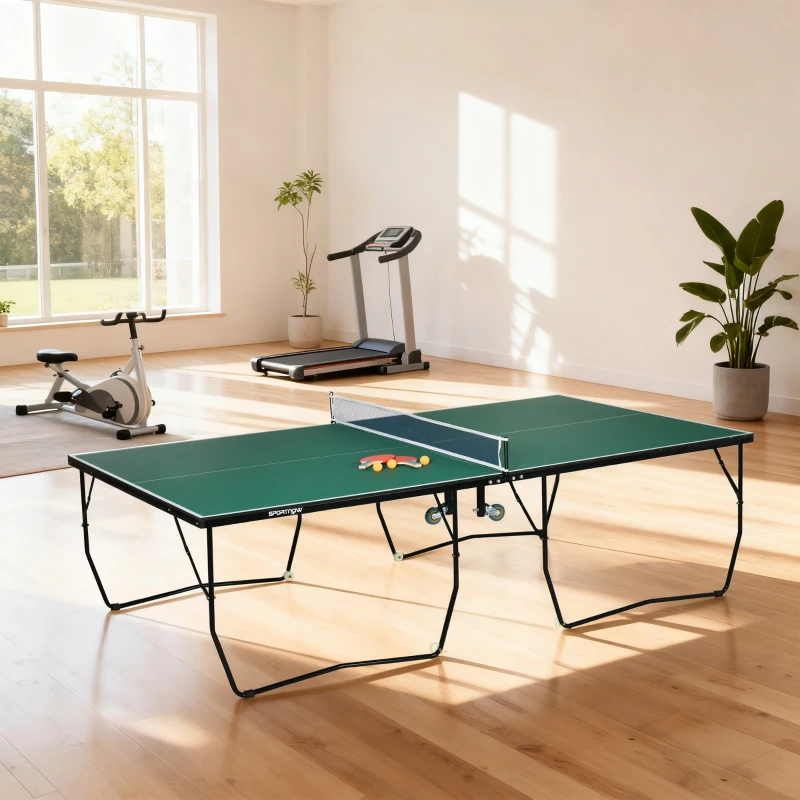SPORTNOW Tavolo da Ping Pong Pieghevole con 8 Ruote, 2 Racchette, Palline e Rete, 274x152.5x72 cm