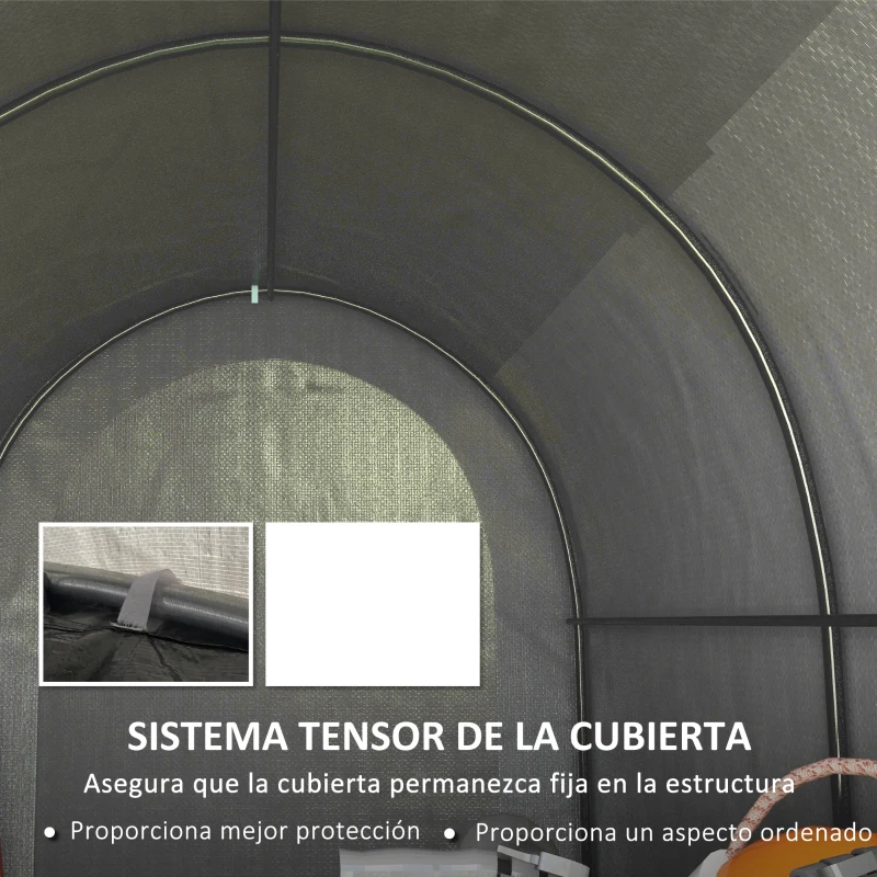 Outsunny Carpa de Jardín para Bicicletas con Marco de Acero Puerta con Cremallera Impermeable 2,4x1,6x1,9 m Gris Claro