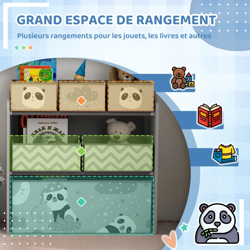 ZONEKIZ Meuble rangement enfant rangement jouet enfant 6 boîtes amovibles en tissu non tissé 63 x 30 x 66 cm gris