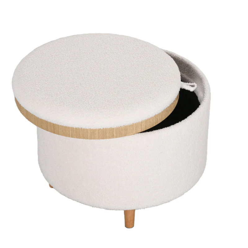 HOMCOM Hocker Polsterhocker, Teddyfleece, versteckter Stauraum, umkehrbarer Deckel, 56 cm x 56 cm x 42 cm, Weiß