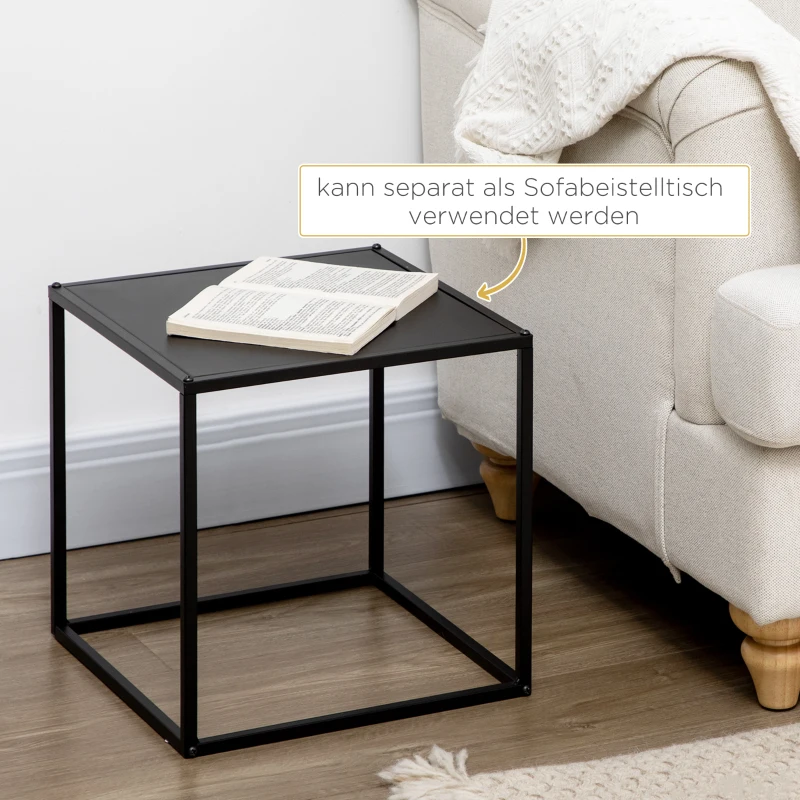 HOMCOM bijzettafel, salontafel, gedekte tafel, set van 2, modern design, stalen frame, zwart, 40 x 40 x 40 cm
