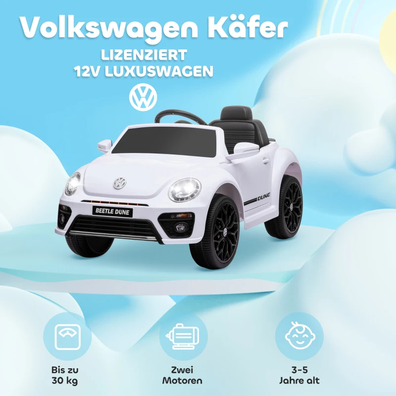 AIYAPLAY Elektrische kinderauto, VW Käfer, 3-5 km/u, met afstandsbediening & muziek, wit