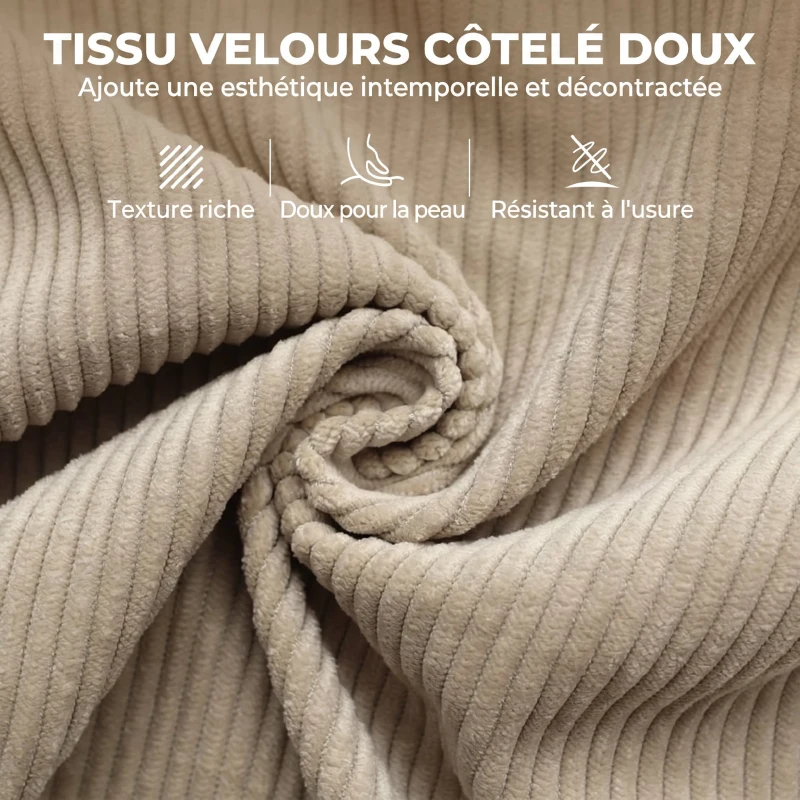 HOMCOM Fauteuil à Bascule, Rocking Chair en Velours Côtelé avec Dossier Haut et Accoudoirs, Pieds en Bois d'hévéa, Beige